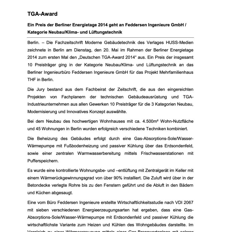 TGA - Award 2014 Presse-Information